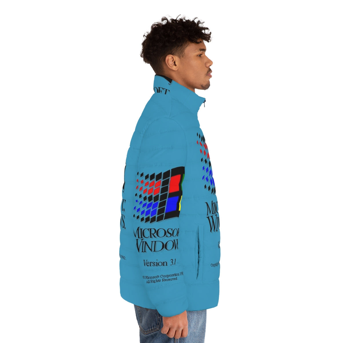 Puffer jacket with Windows 3.1 logo and retro design - men side right