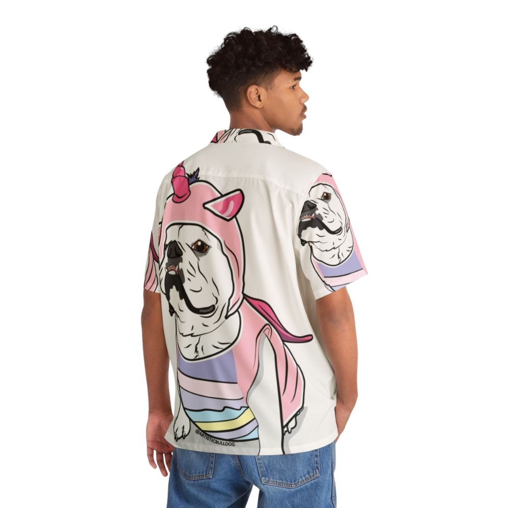 Tropical Bulldog Hawaiian Shirt featuring a cute unicorn design - People Back