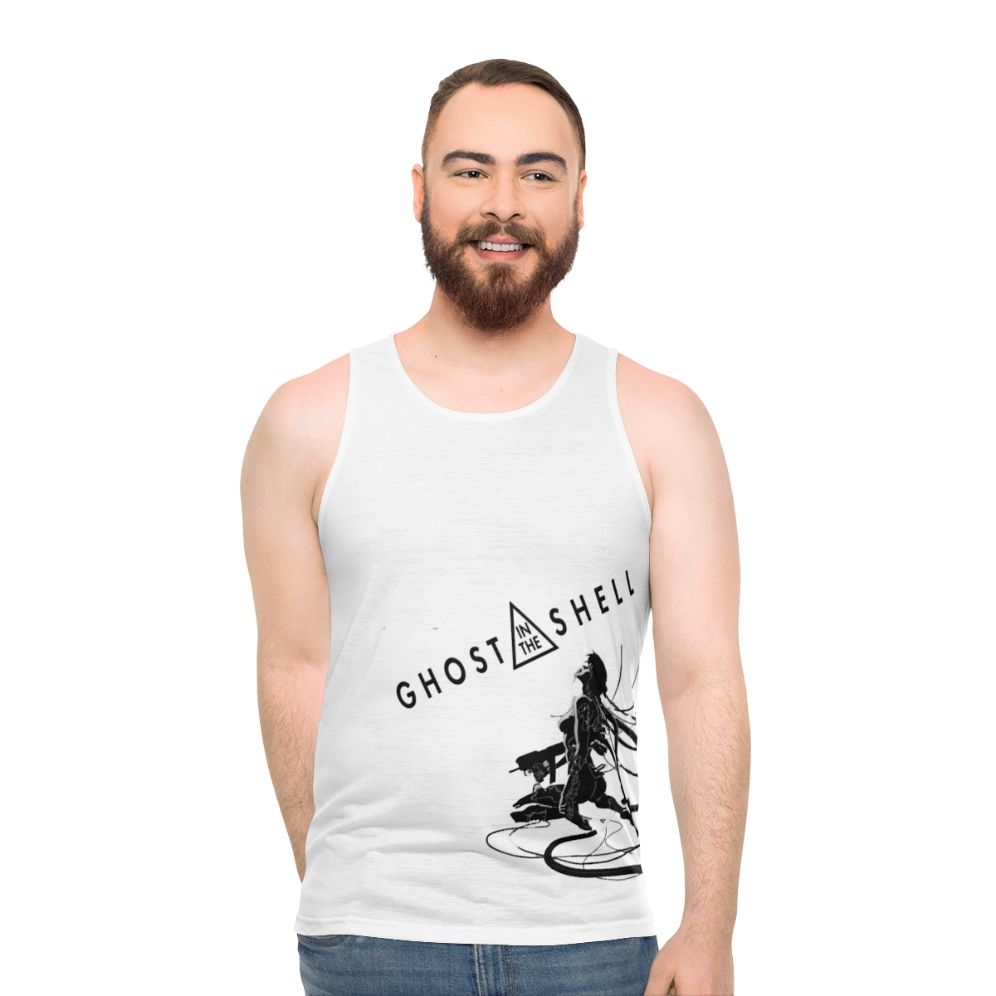 Motoko Kusanagi from Ghost in the Shell anime on a unisex tank top - men