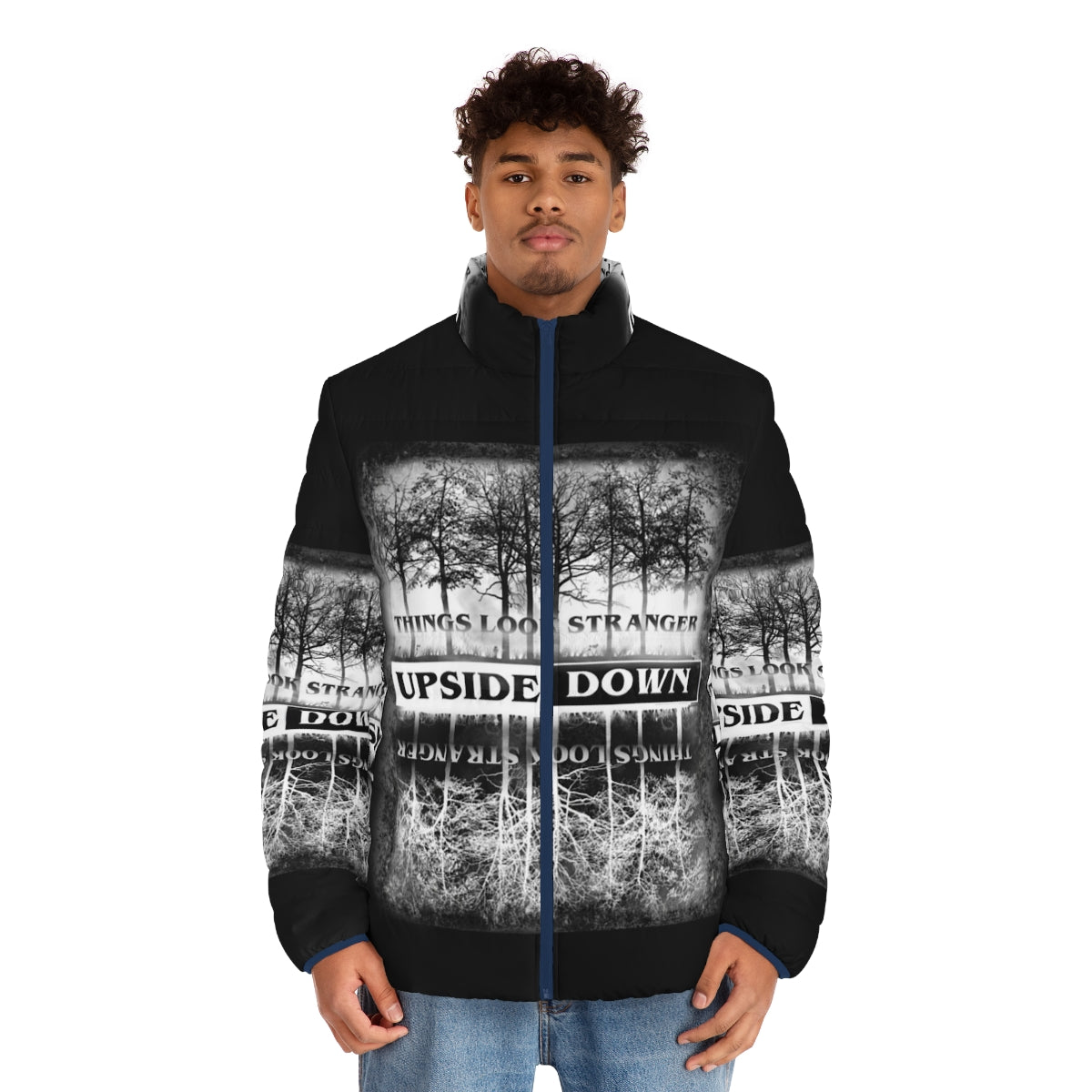 Stranger Things Upside Down design puffer jacket - men front