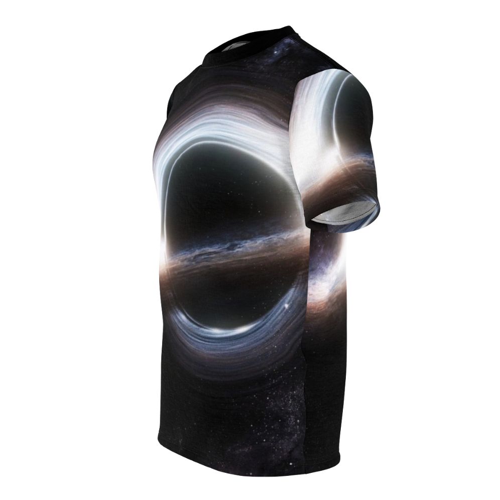 Gargantua T-shirt featuring a black hole and galaxy design - men left