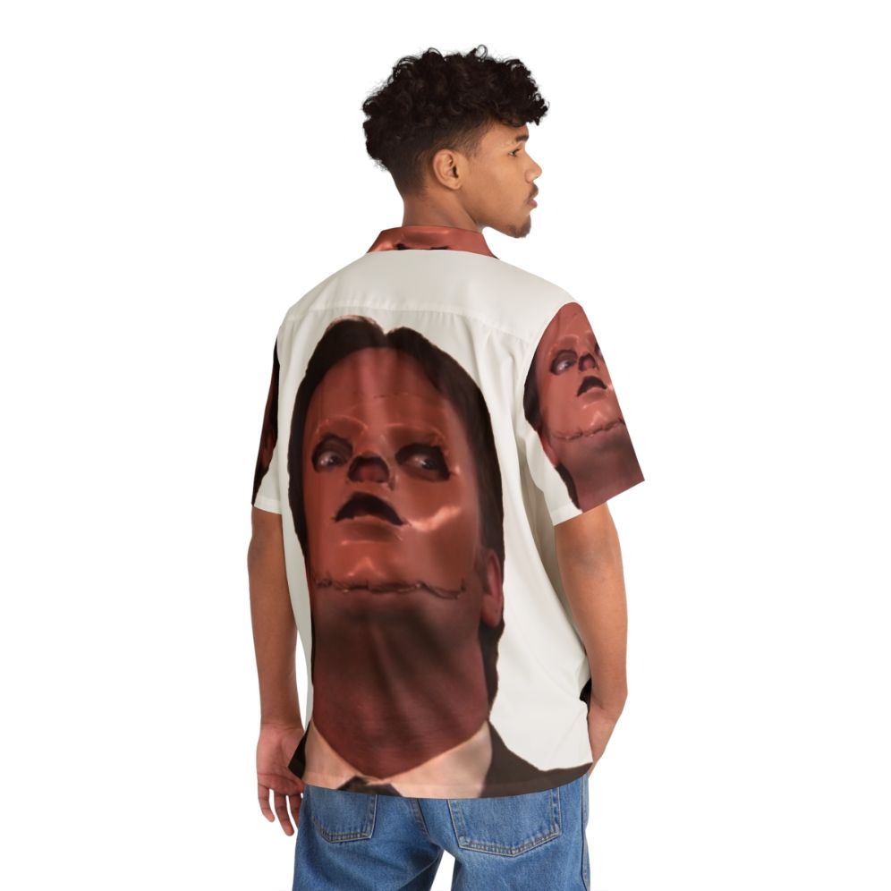 Creepy Dwight Schrute Hawaiian Shirt with Skin Mask Design - People Back