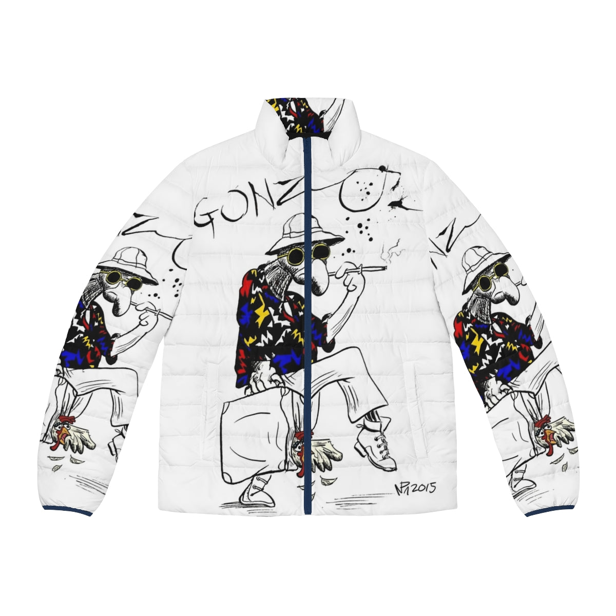 Gonzo Fear and Loathing in Las Vegas inspired puffer jacket with psychedelic pop art design