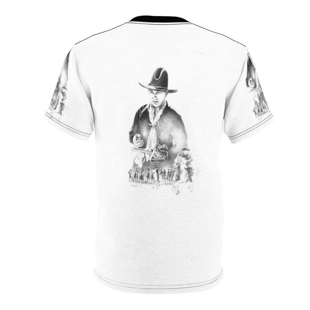 Vintage-style graphic t-shirt featuring a black and white illustration of Hopalong Cassidy, the iconic cowboy character from classic Western TV shows and films. - Back