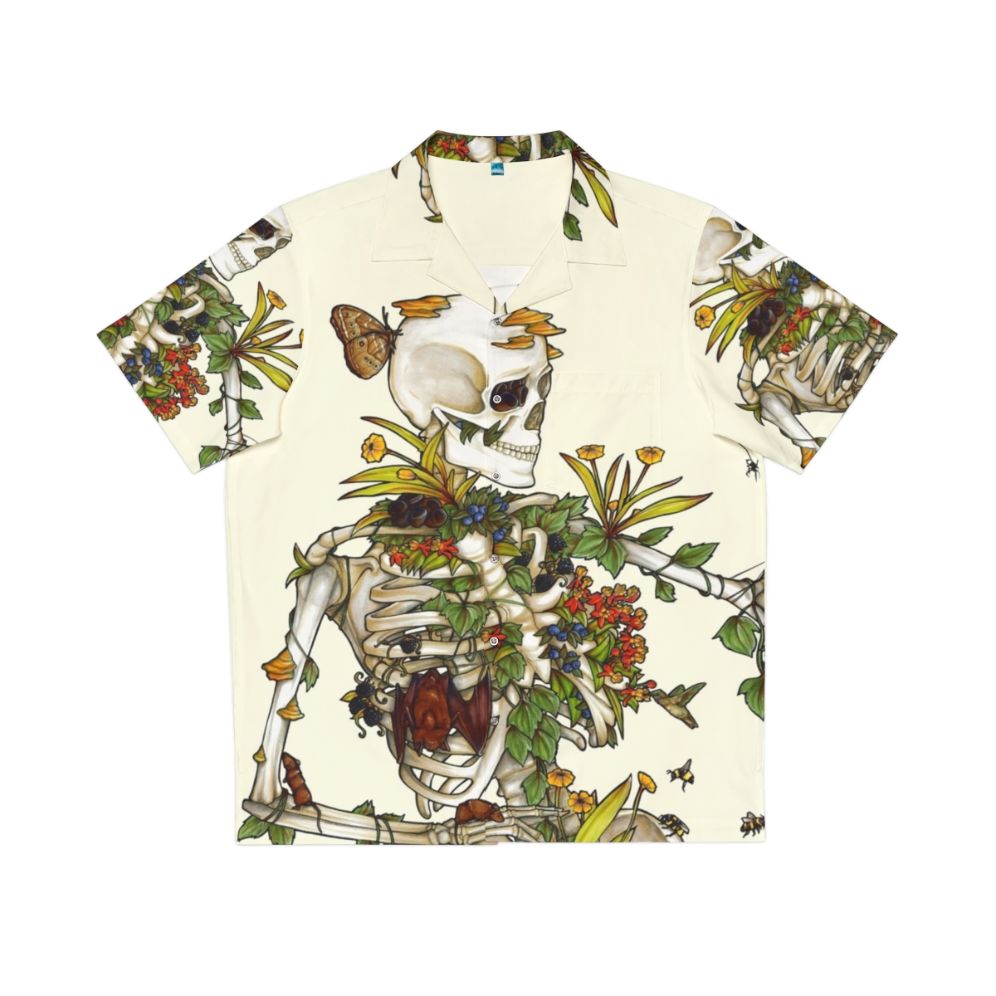 Botanical and skeletal Hawaiian shirt design