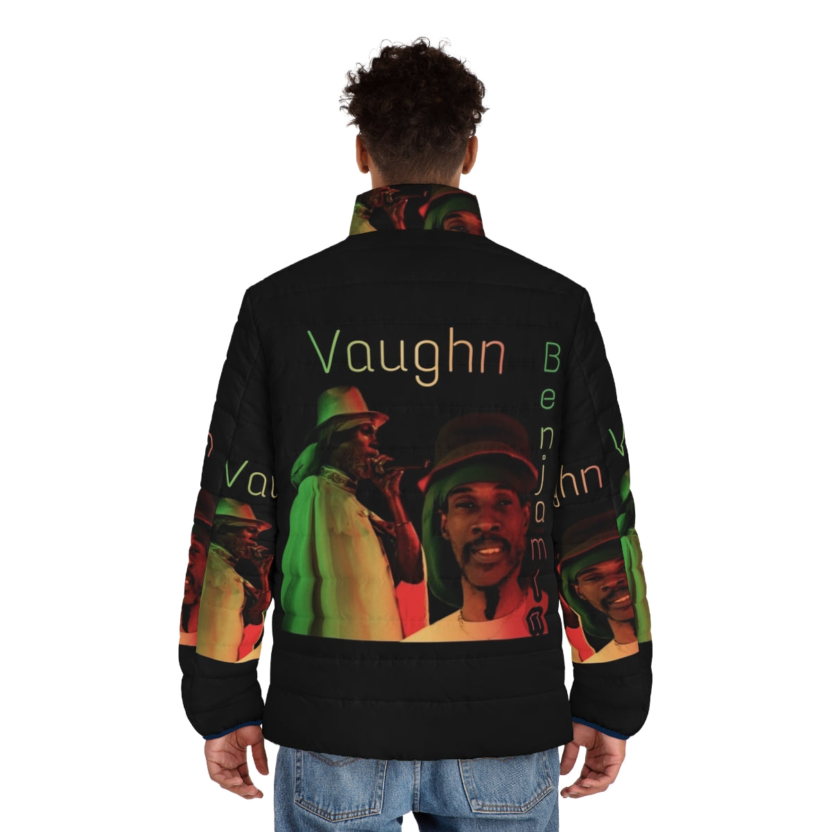 Vaughn Benjamin Midnite Puffer Jacket with reggae and rastafarian design elements - men back