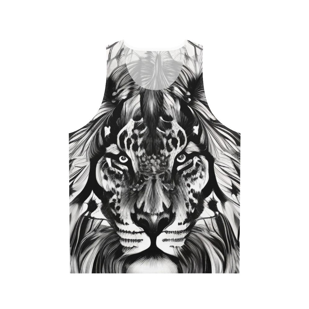 Colorful lion portrait graphic on unisex tank top