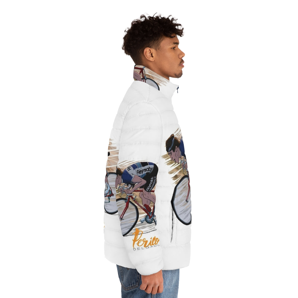 Perico Delgado "Le Fou des Pyrénées" Puffer Jacket featuring cycling inspired design - men side right