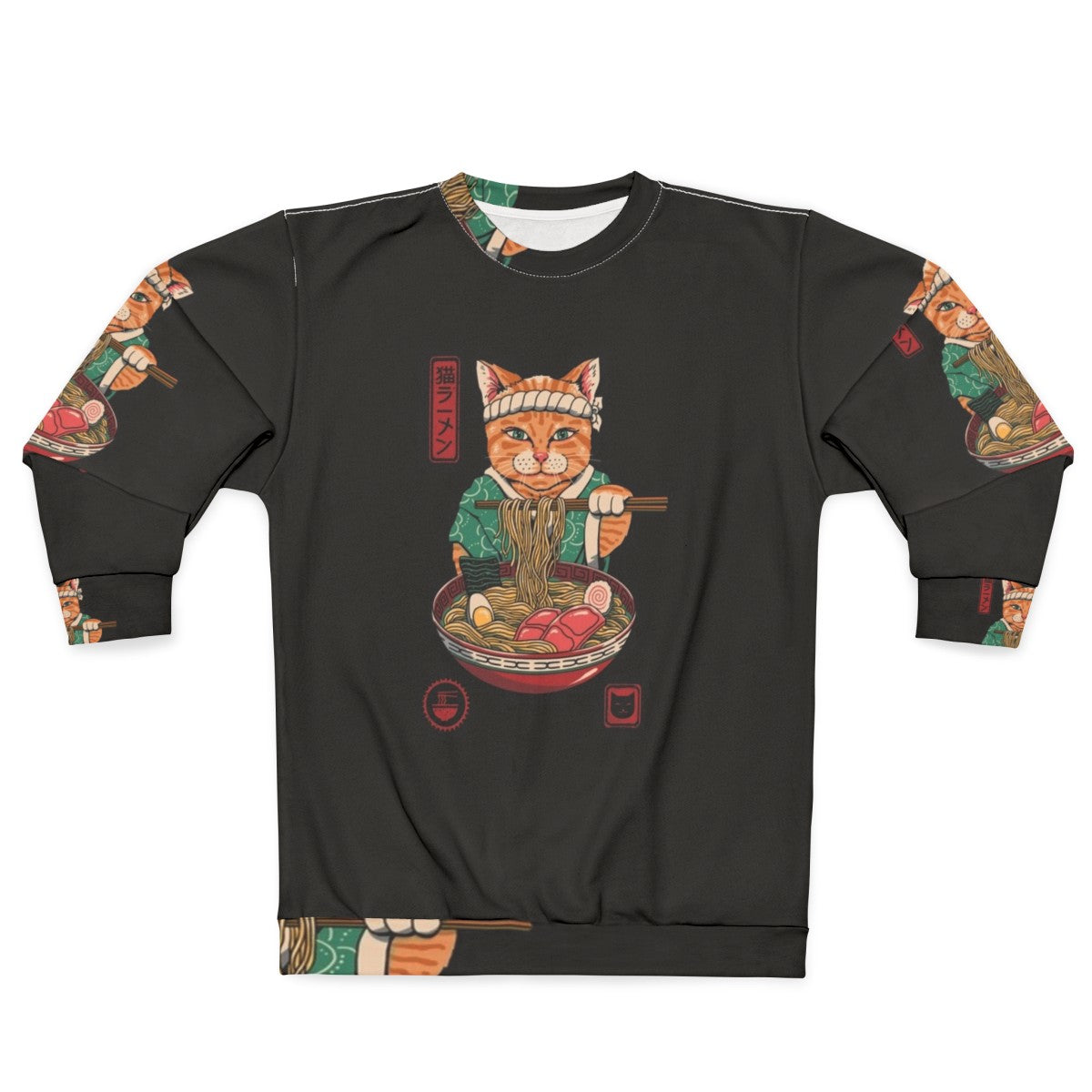 Neko Ramen Sweatshirt featuring a cat design with a ramen bowl