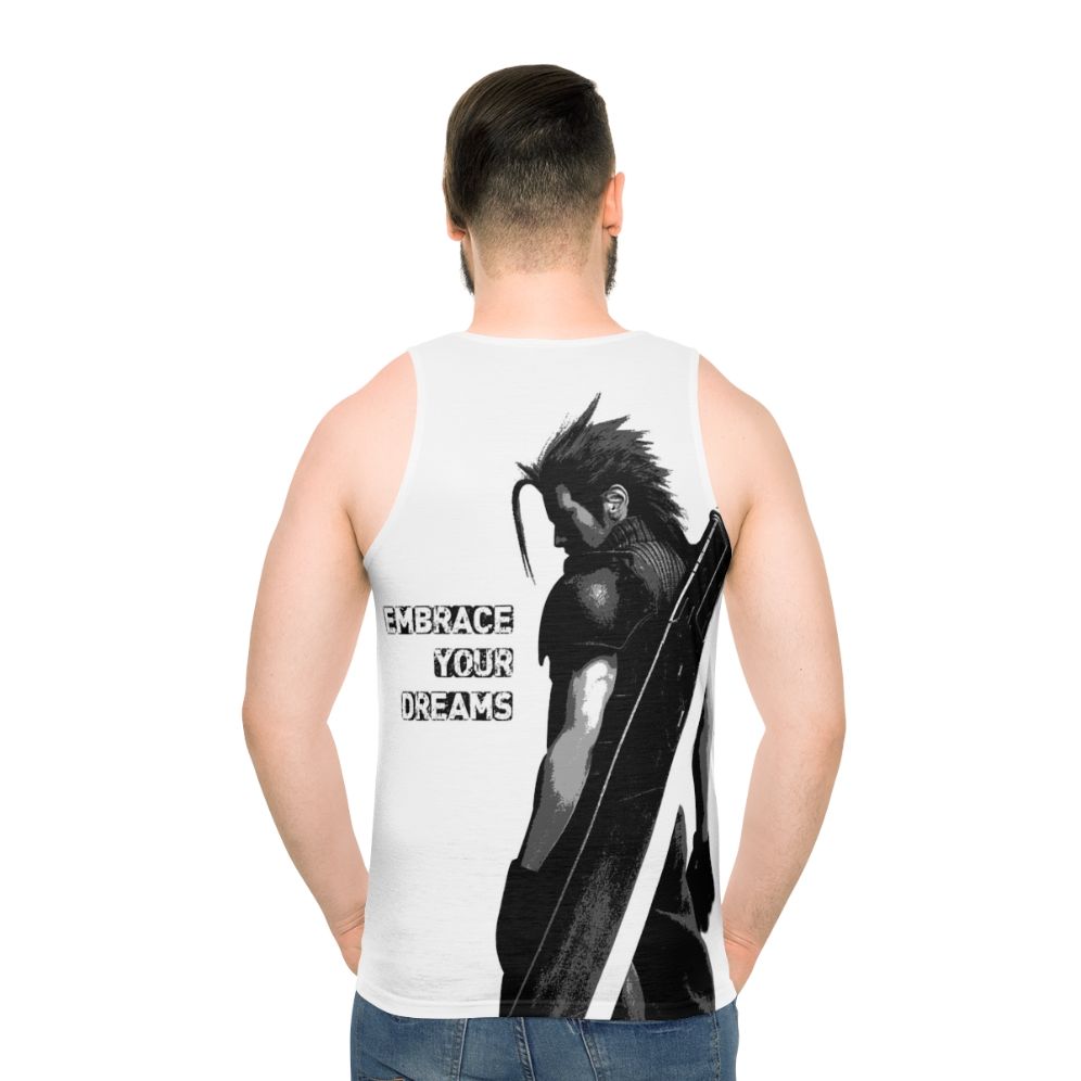 Fantasy inspired unisex tank top with video game characters - men back