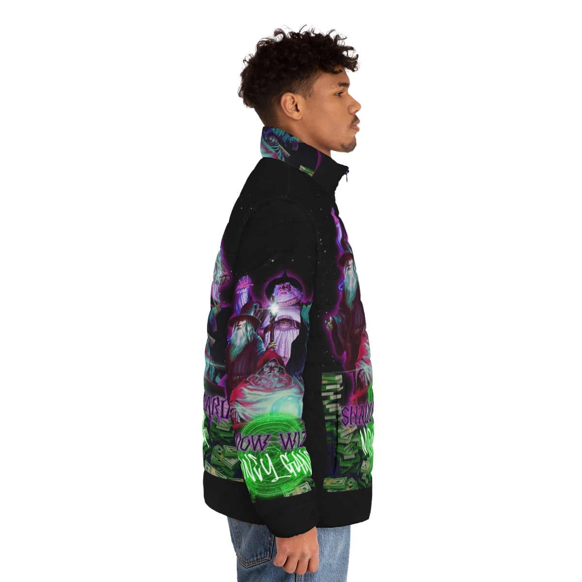 Shadow Wizard Money Gang Puffer Jacket with Streetwear Design - men side right