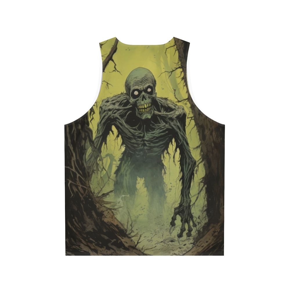 Zombie Stalker Unisex Tank Top with Haunting Illustration - Back