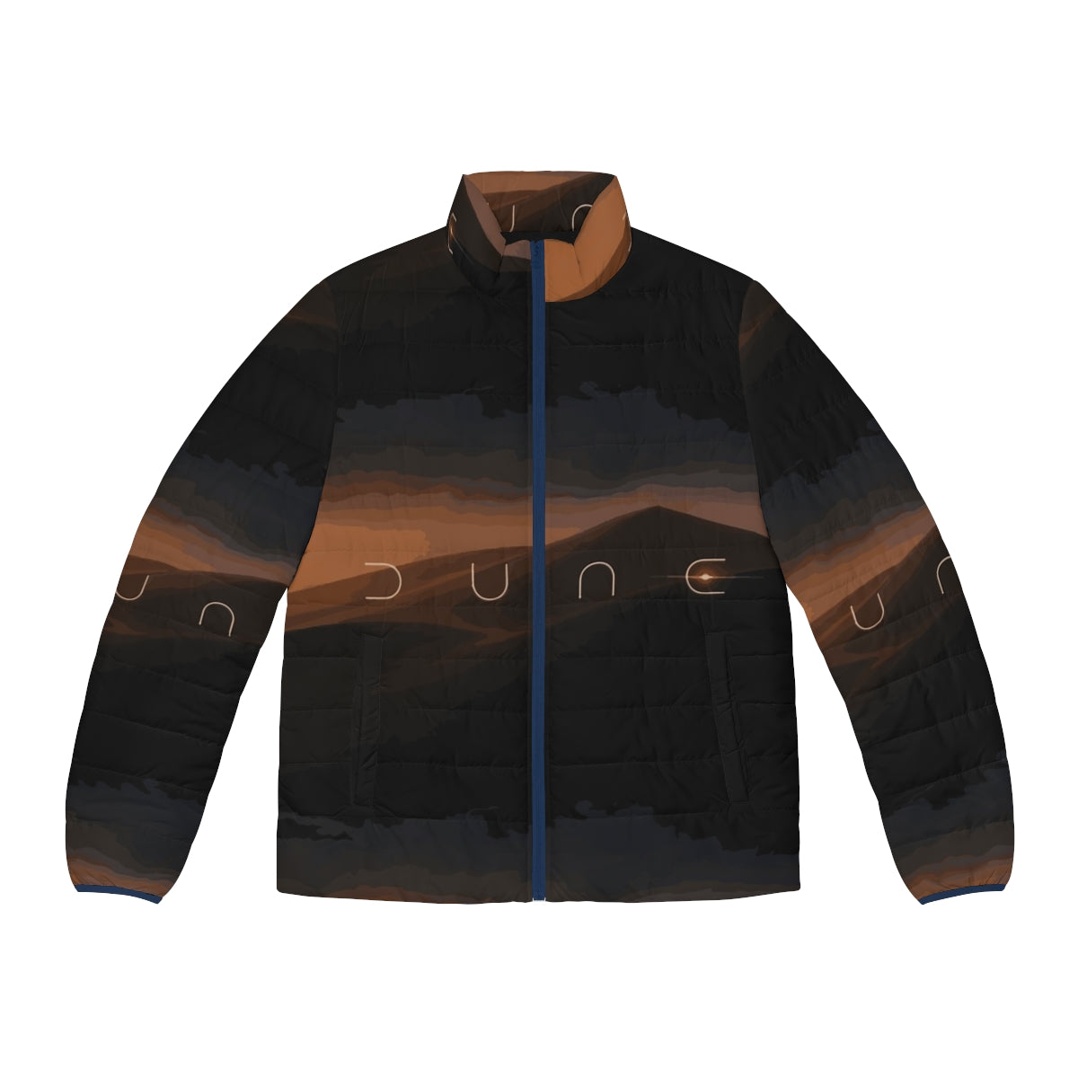 Dune landscape puffer jacket featuring a desert scene