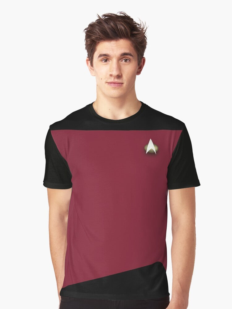 Futuristic command graphic t-shirt with science fiction and space travel design - Men