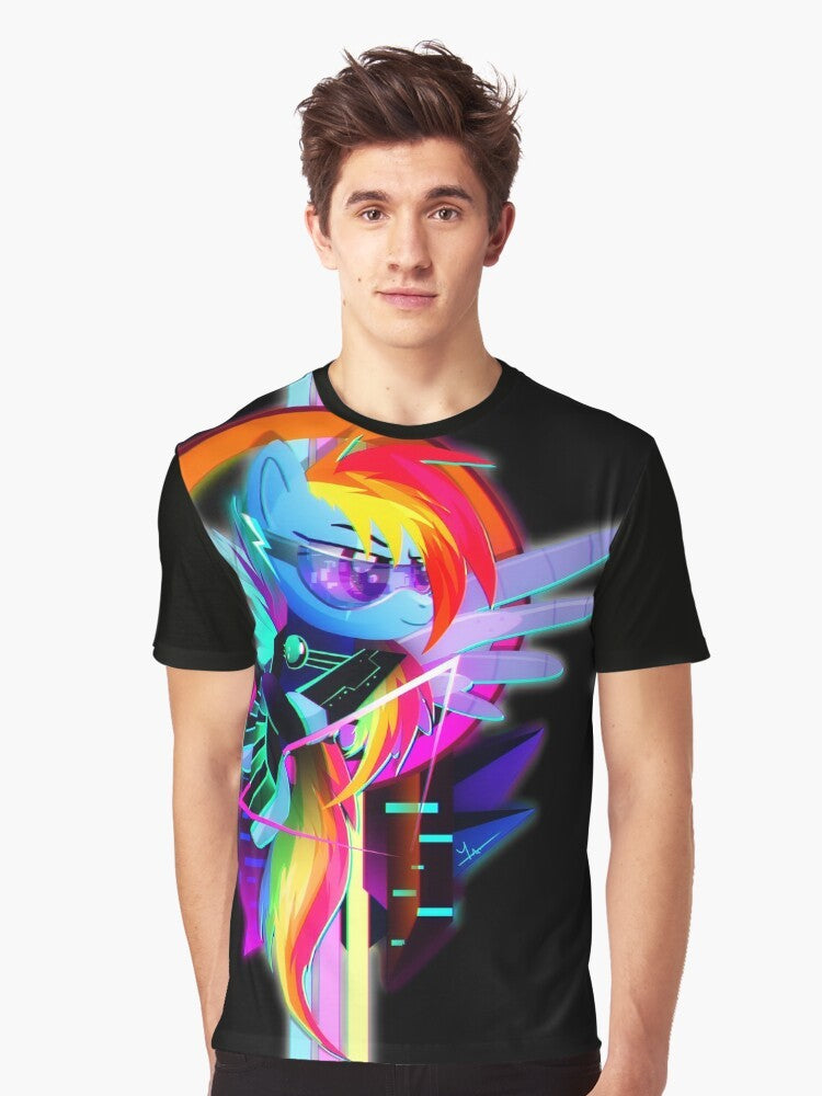 Synthwave-inspired graphic t-shirt featuring Rainbow Dash from My Little Pony: Friendship is Magic - Men