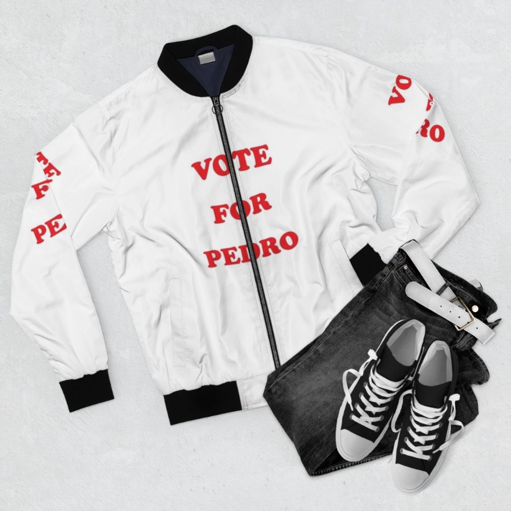 Vote for Pedro bomber jacket with retro graphic design - Flat lay