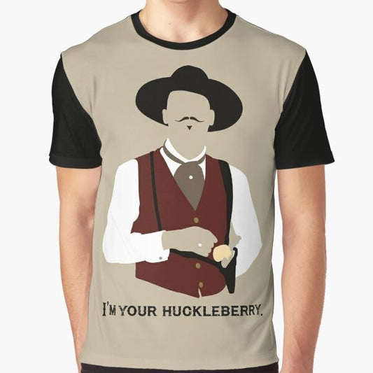 Graphic t-shirt featuring the iconic "I'm your huckleberry" quote from the movie Tombstone.