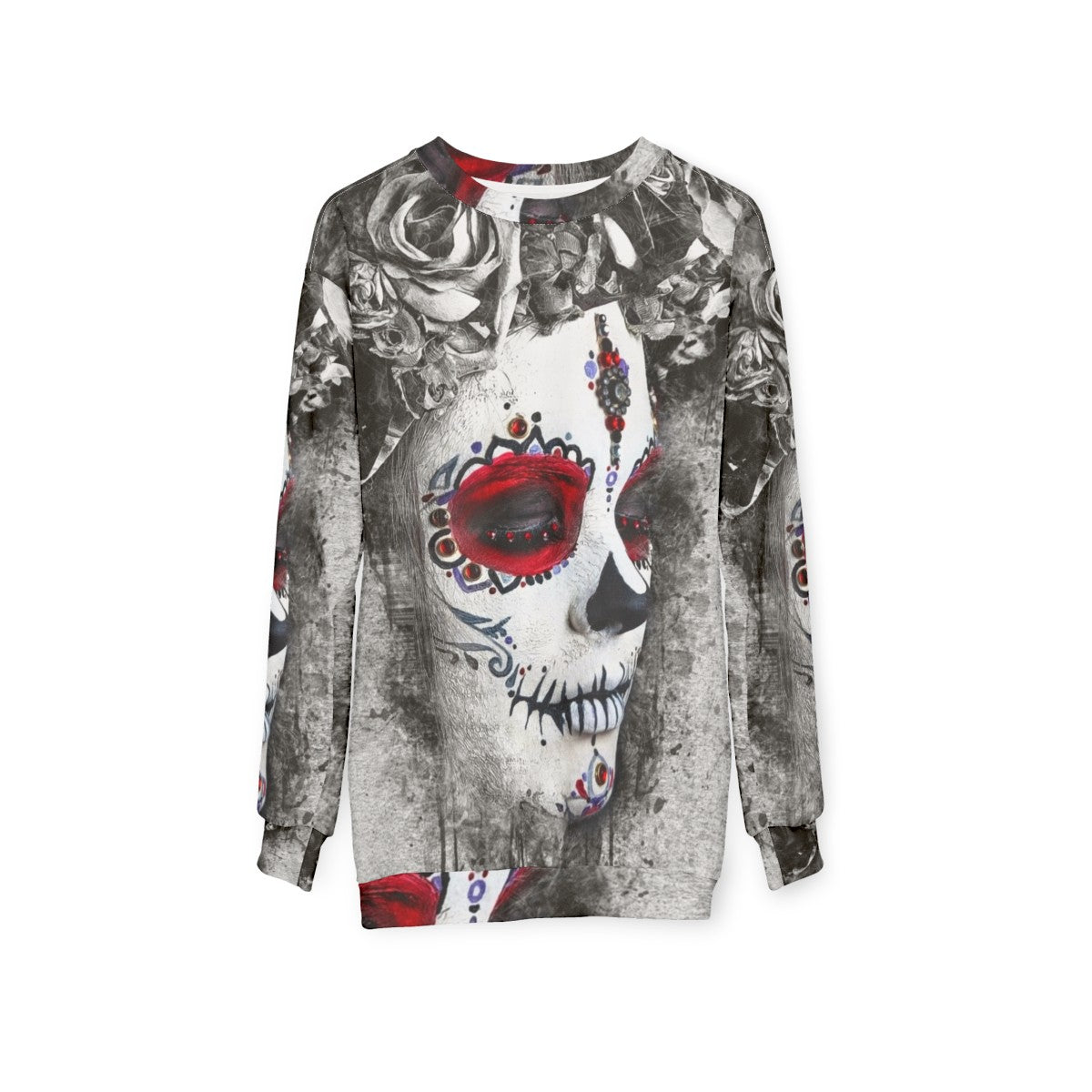 Boho sugar skull watercolor design sweatshirt - hanging