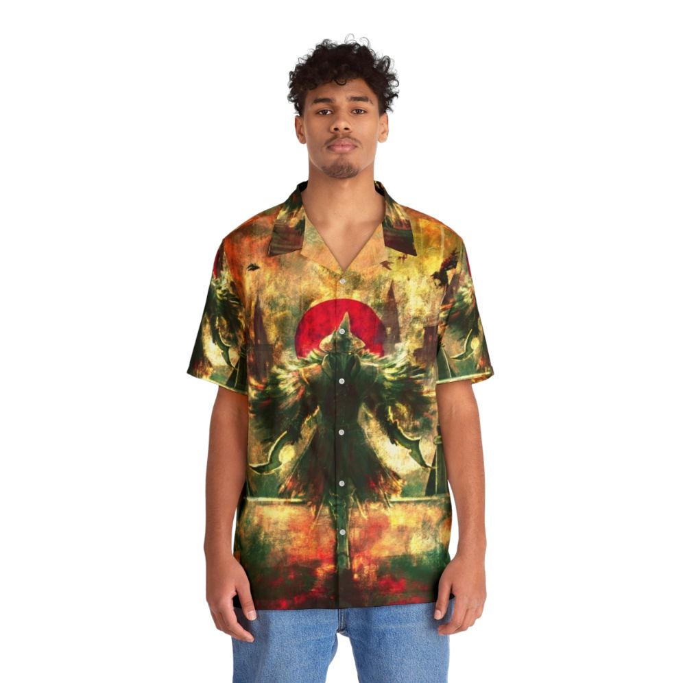 Bloodborne Hawaiian Shirt featuring the Mark of the Crows design - People Front