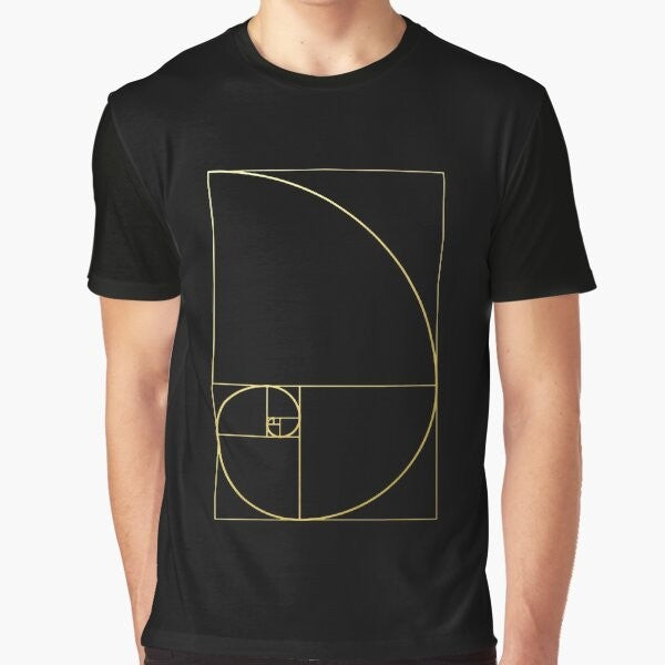 Fibonacci spiral and golden ratio geometric design on a t-shirt