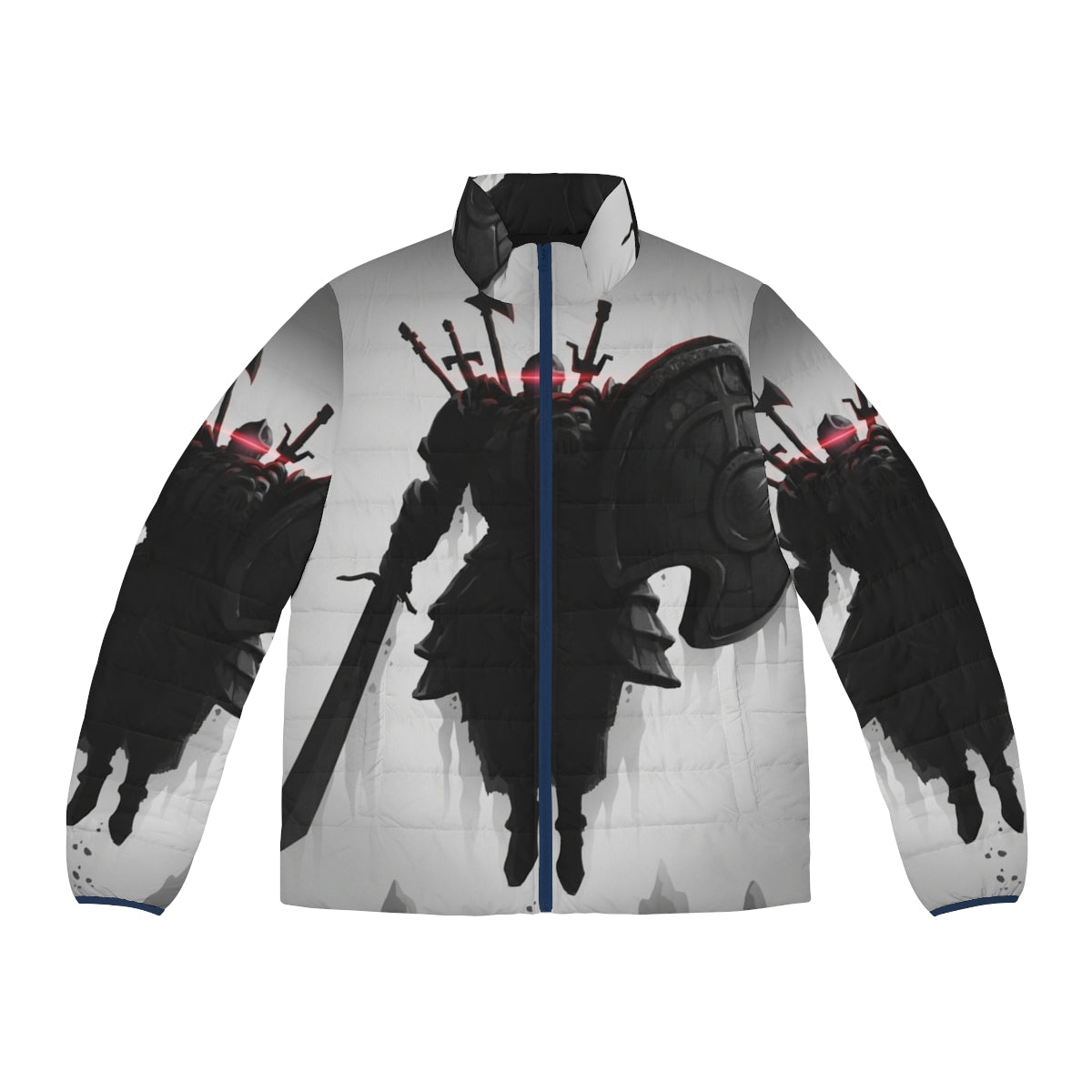 Dark Souls inspired Pursuer Puffer Jacket featuring Solaire, Artorias, and other iconic characters