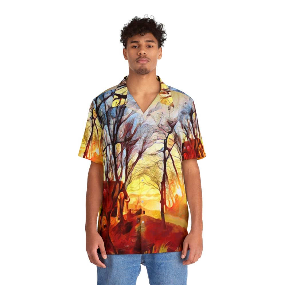 Winter Dawn Hawaiian Shirt featuring a nature landscape digital art design - People Front