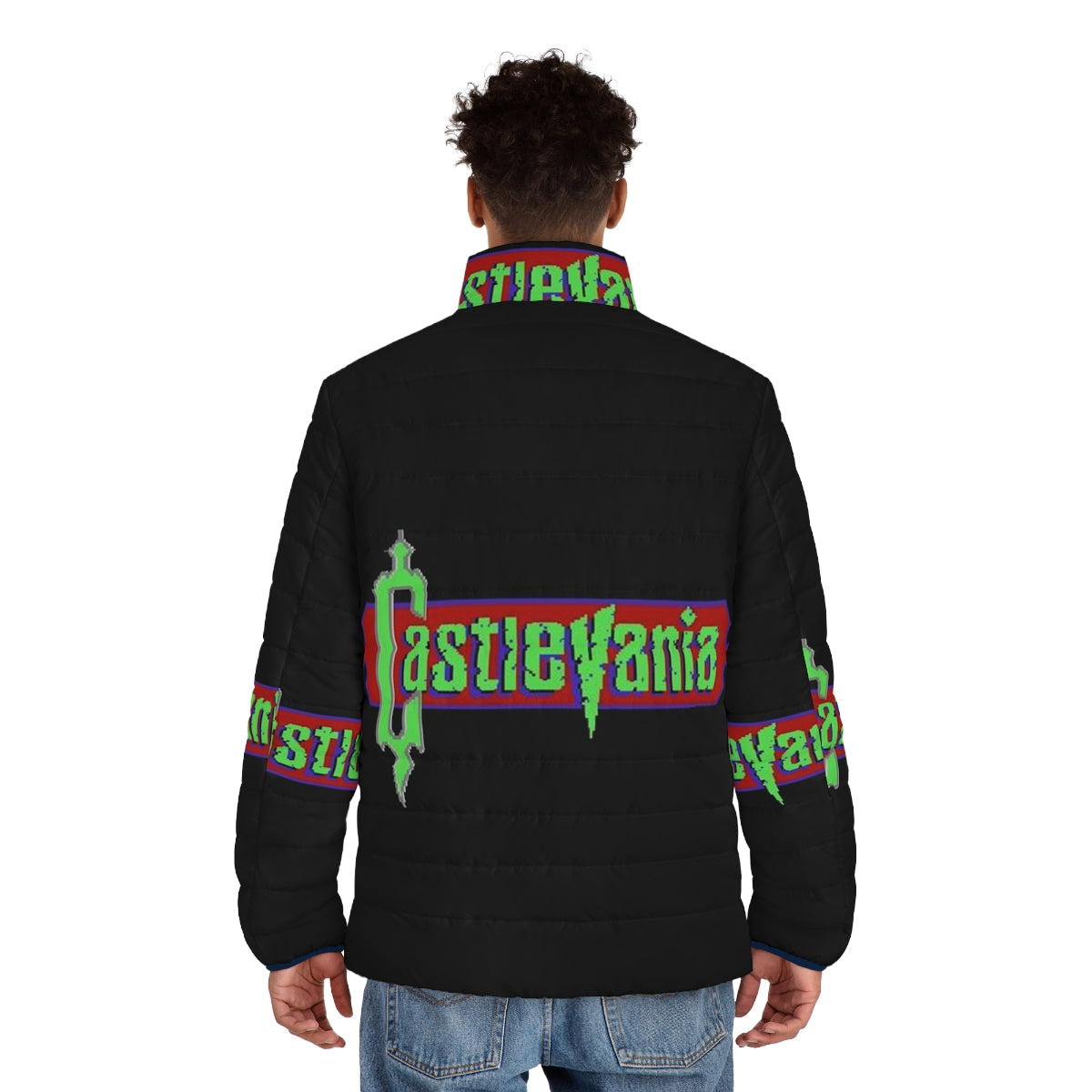 Castlevania logo puffer jacket with gothic and horror-inspired design - men back