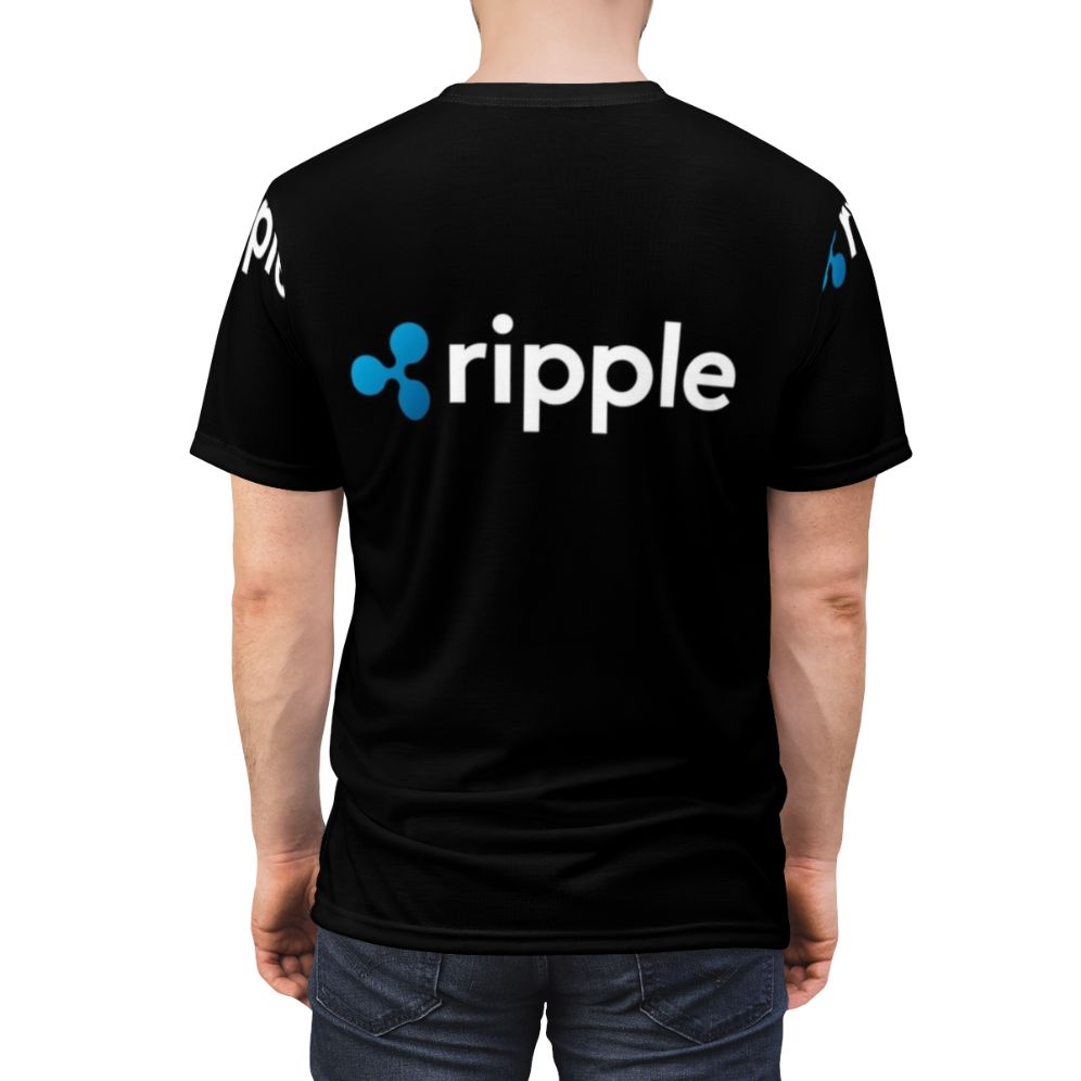 Ripple XRP cryptocurrency-inspired t-shirt design with blockchain logo - men back