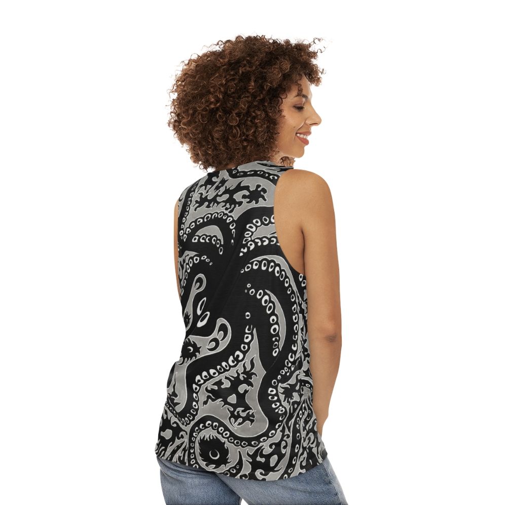 Unisex tank top featuring a Minoan-style octopus design - women back