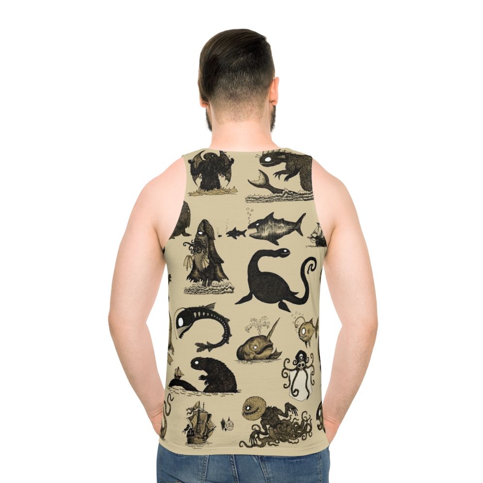 Unisex tank top with a pattern of mythical sea creatures - men back