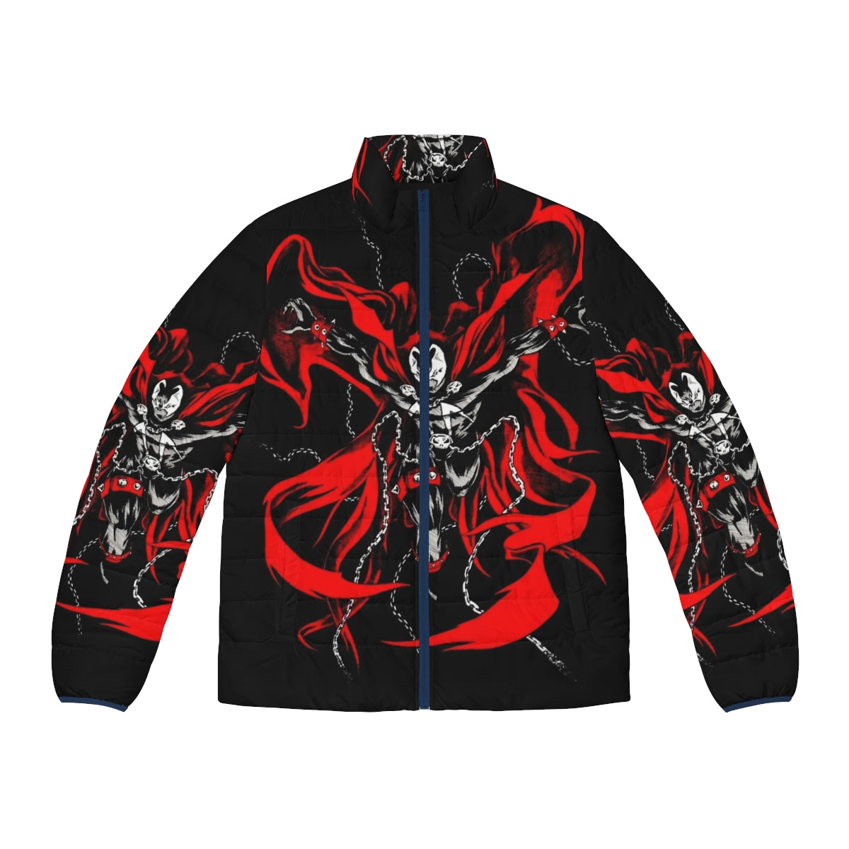 Hellspawn Puffer Jacket with comic book-inspired graphics and dark design