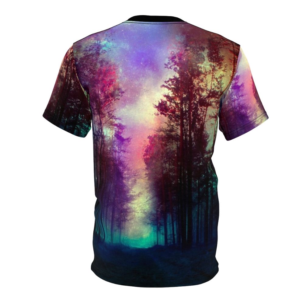 Enchanting forest landscape with stars, clouds, and magical elements on an all-over print t-shirt - Back