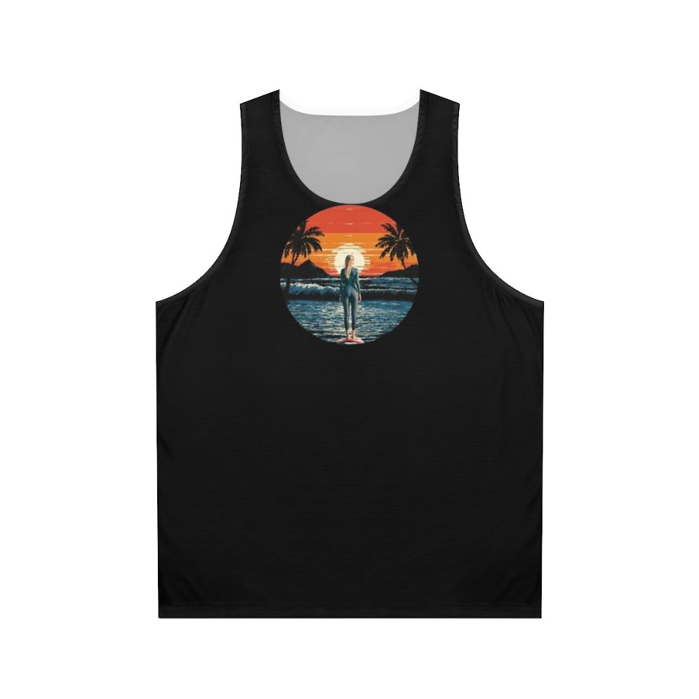 Sunset and surfer unisex tank top