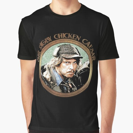 Graphic t-shirt featuring the iconic character Sir Digby Chicken Caesar from the British comedy series Mitchell and Webb