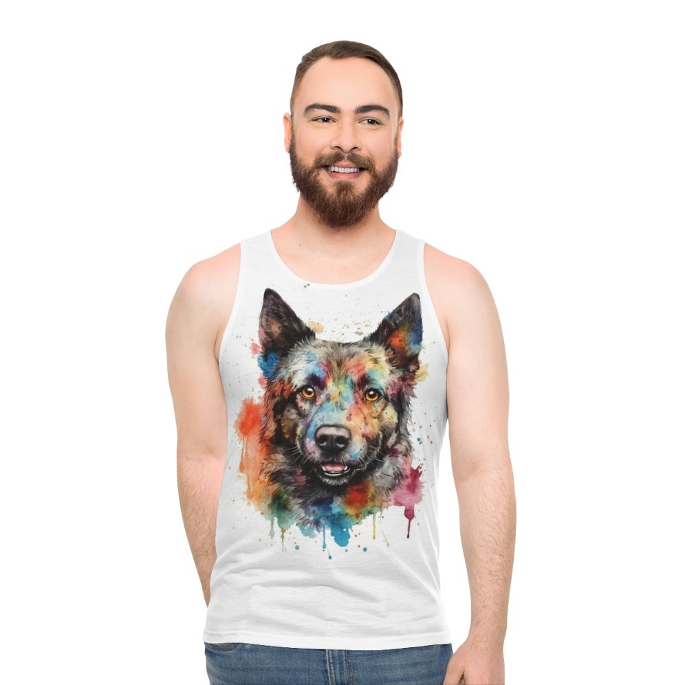 Hungarian Mudi dog watercolor painting on unisex tank top - men