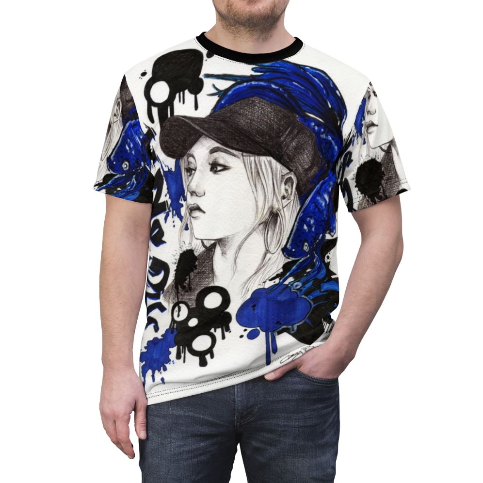 Stylish blue betta fish graphic t-shirt design for LOONA fans - men front