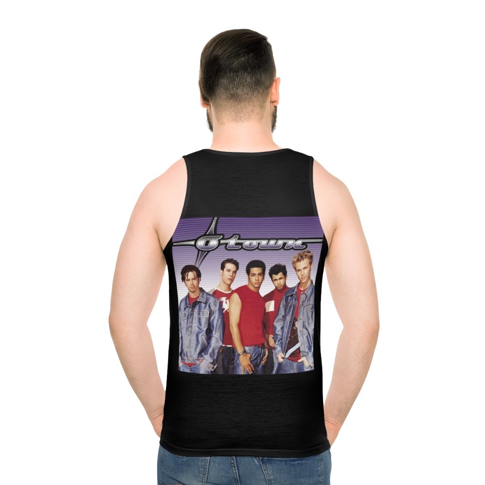 Unisex tank top featuring retro boy band music design - men back