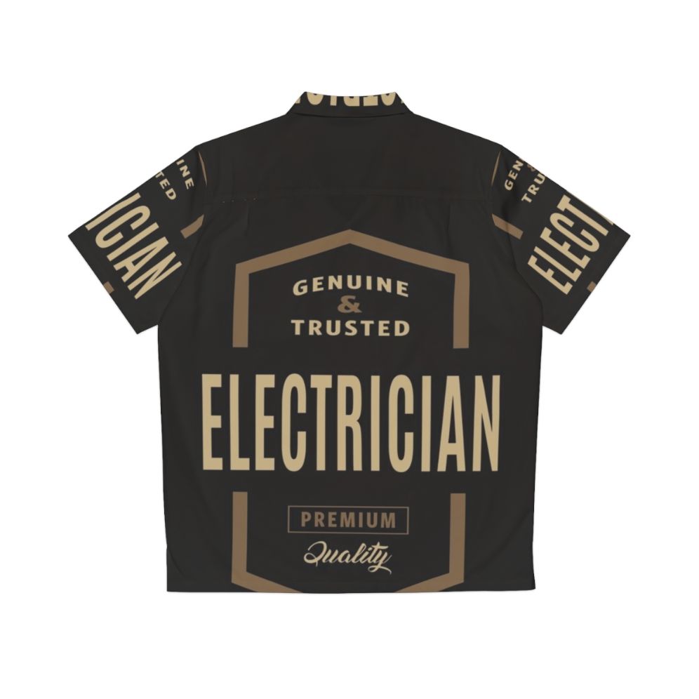 Electrician wearing a Hawaiian-style shirt with electric and typography design - Back