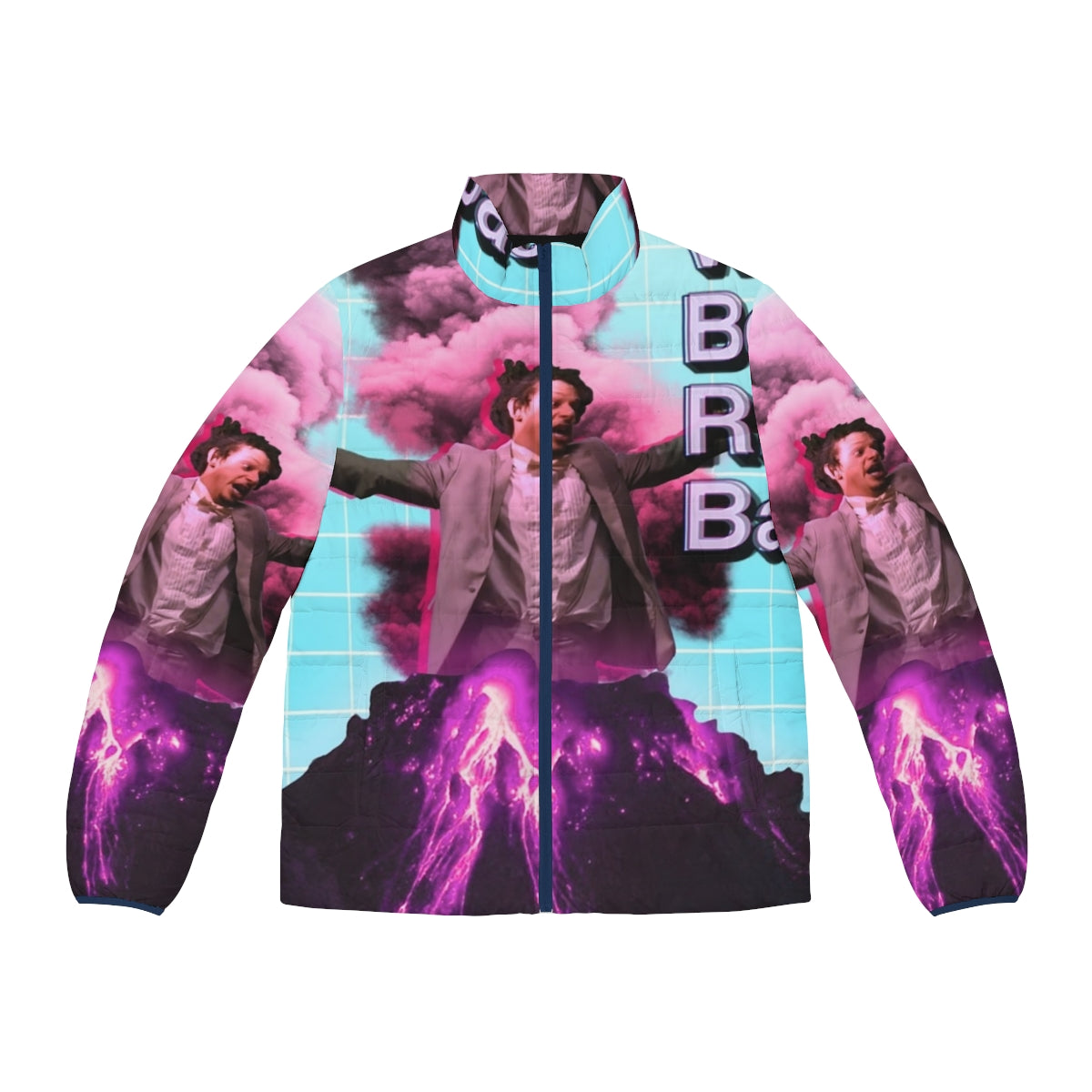 Eric Andre inspired aesthetic puffer jacket with retro vaporwave design