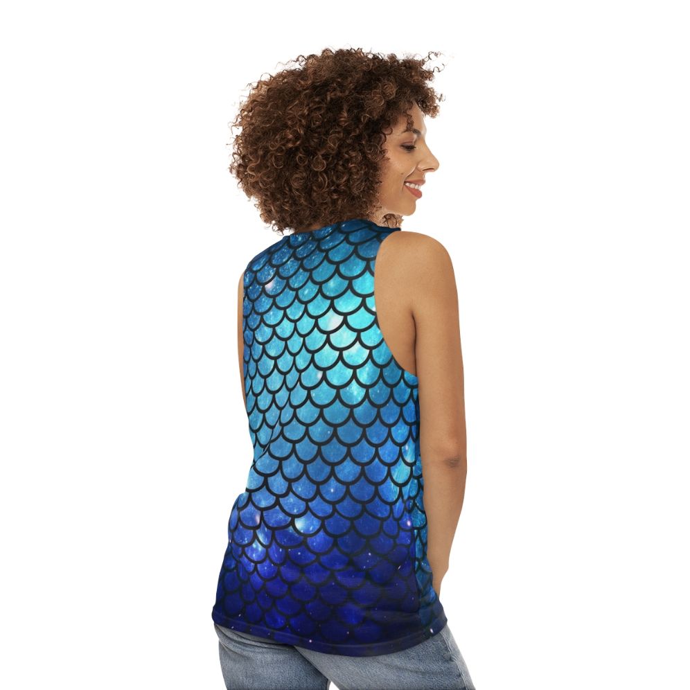 Mermaid-themed unisex tank top with galaxy print and ocean design - women back