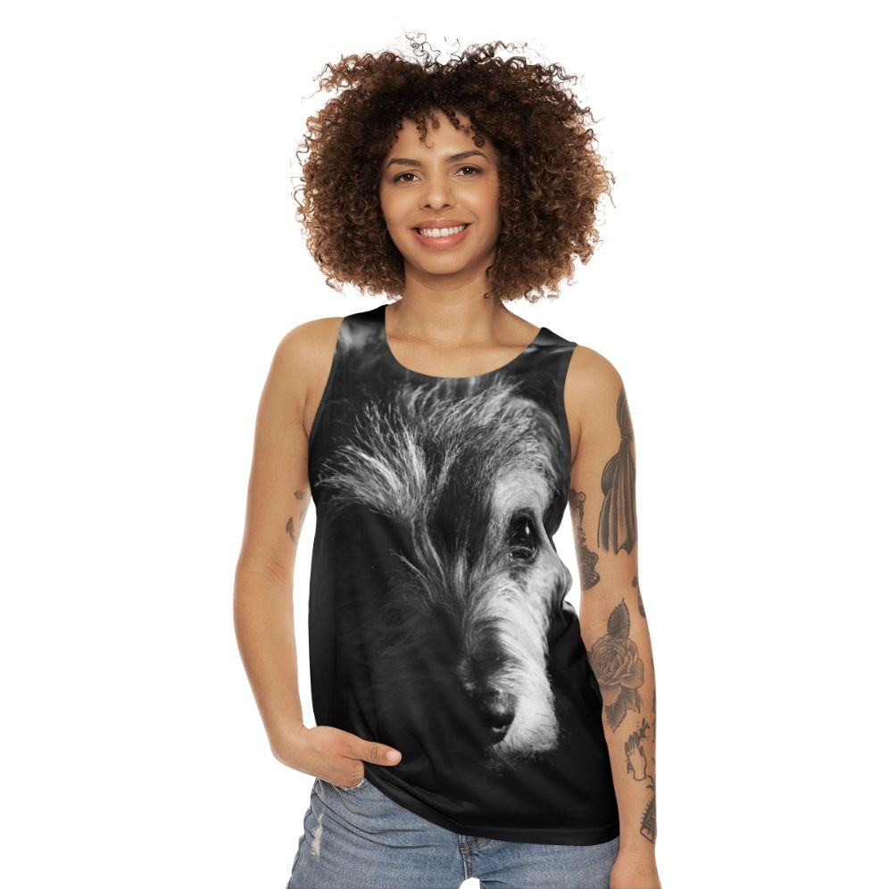 Unisex black and white terrier dog print tank top - women