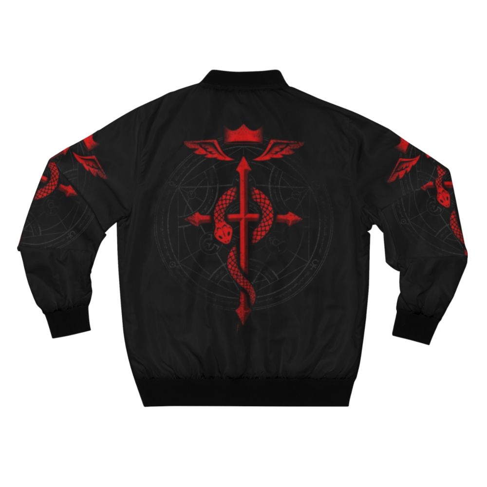 Fullmetal Alchemist inspired bomber jacket with Flamel symbol and alchemical design elements - Back