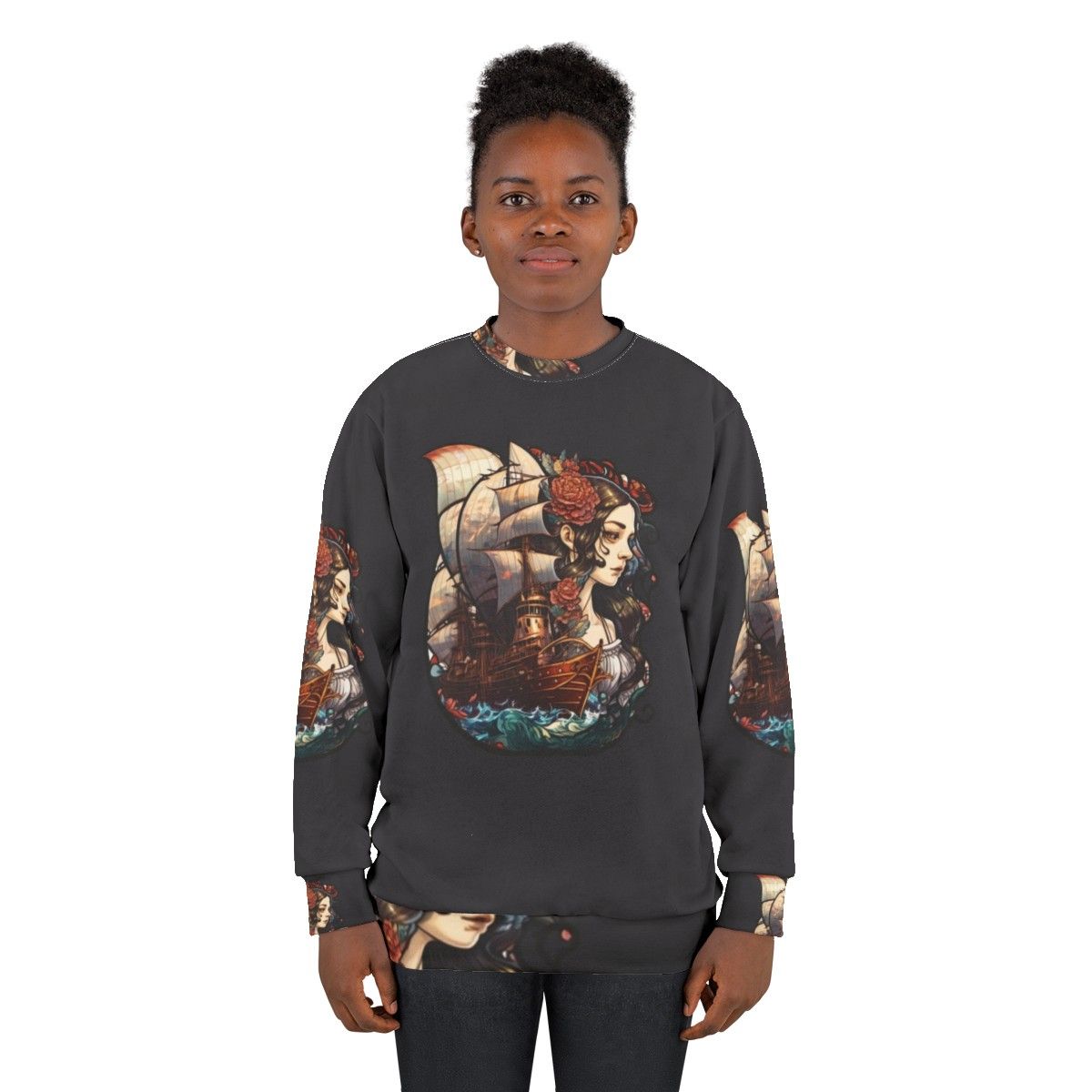 Mythical sea creatures sweatshirt featuring legendary beasts and fantasy creatures - women