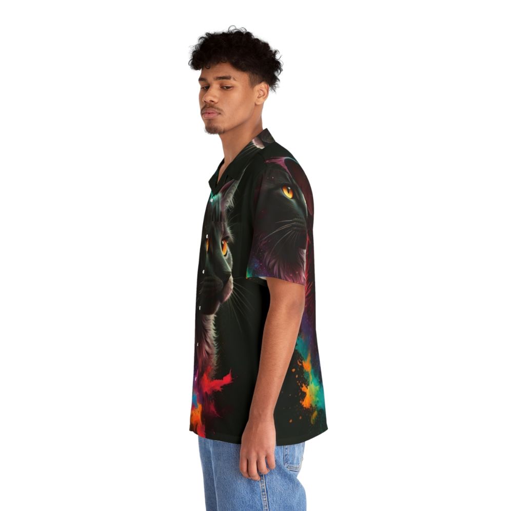 Colorful Hawaiian shirt with a playful cat print design - People Left