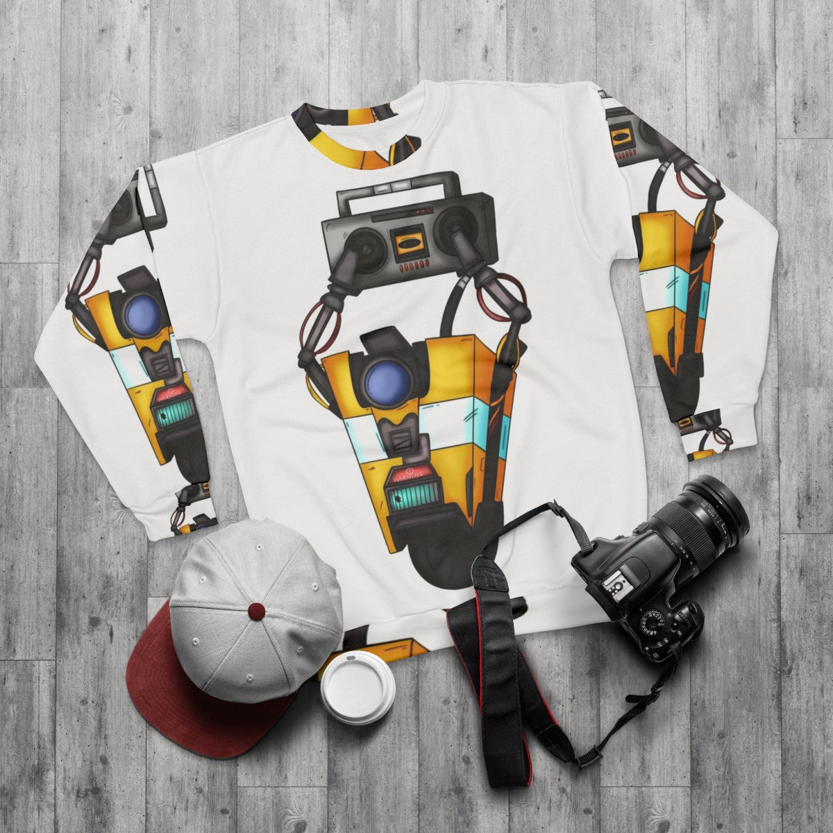 Borderlands Boombox Claptrap Sweatshirt - flat lay