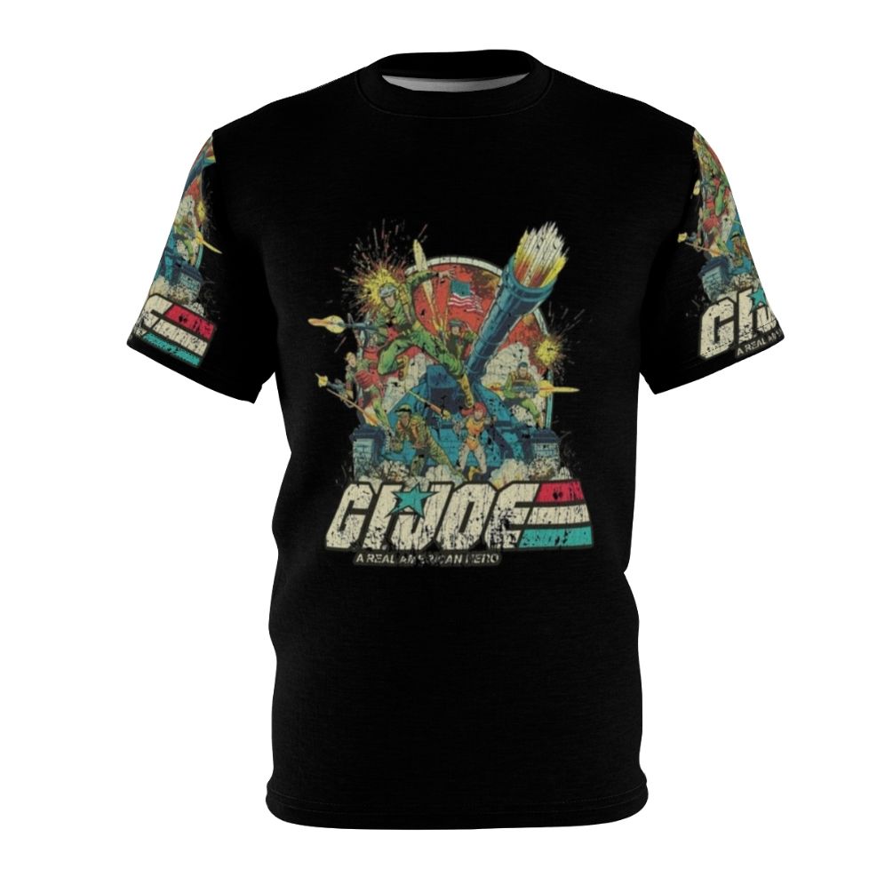 Retro-inspired graphic t-shirt featuring characters and symbols from the classic G.I. Joe series