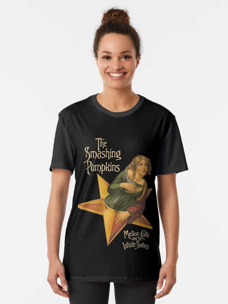 The Smashing Pumpkins 90s Graphic T-Shirt with Robot Ninja and Pumpkin Design - Women