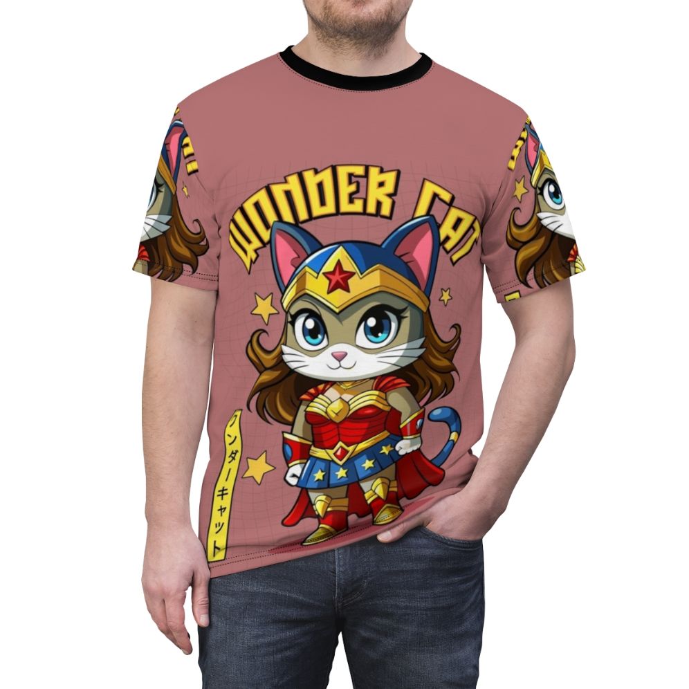 Illustration of a magical cat superhero wearing a Japanese-inspired costume - men front