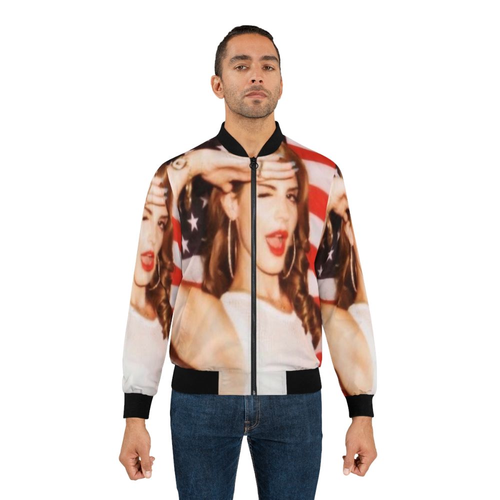 Lana Del Rey inspired bomber jacket featuring the American flag design - Lifestyle