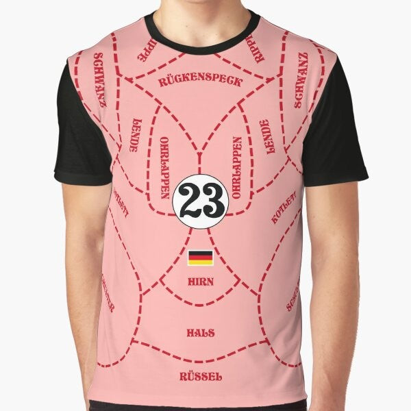 Porsche 917 racing car graphic design t-shirt featuring a vintage inspired livery with a pink pig motif